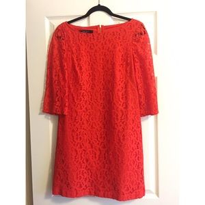 NINE WEST orange red lace dress